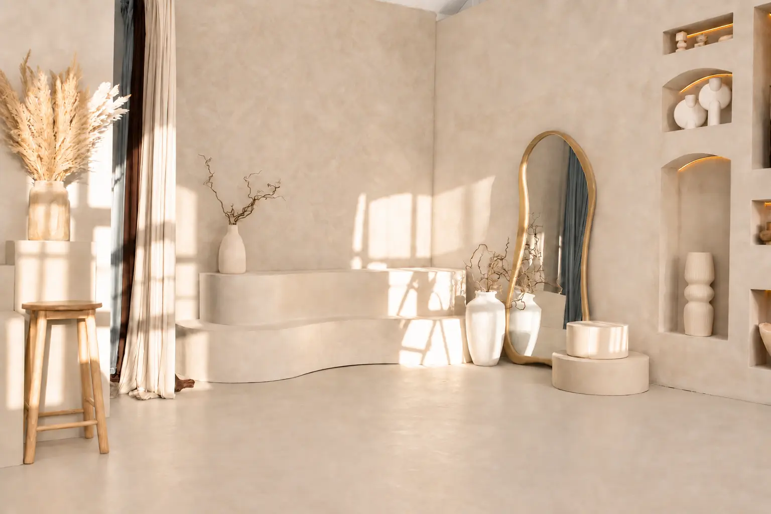 The Sanctuary — sunlit corner with arch and display niches
